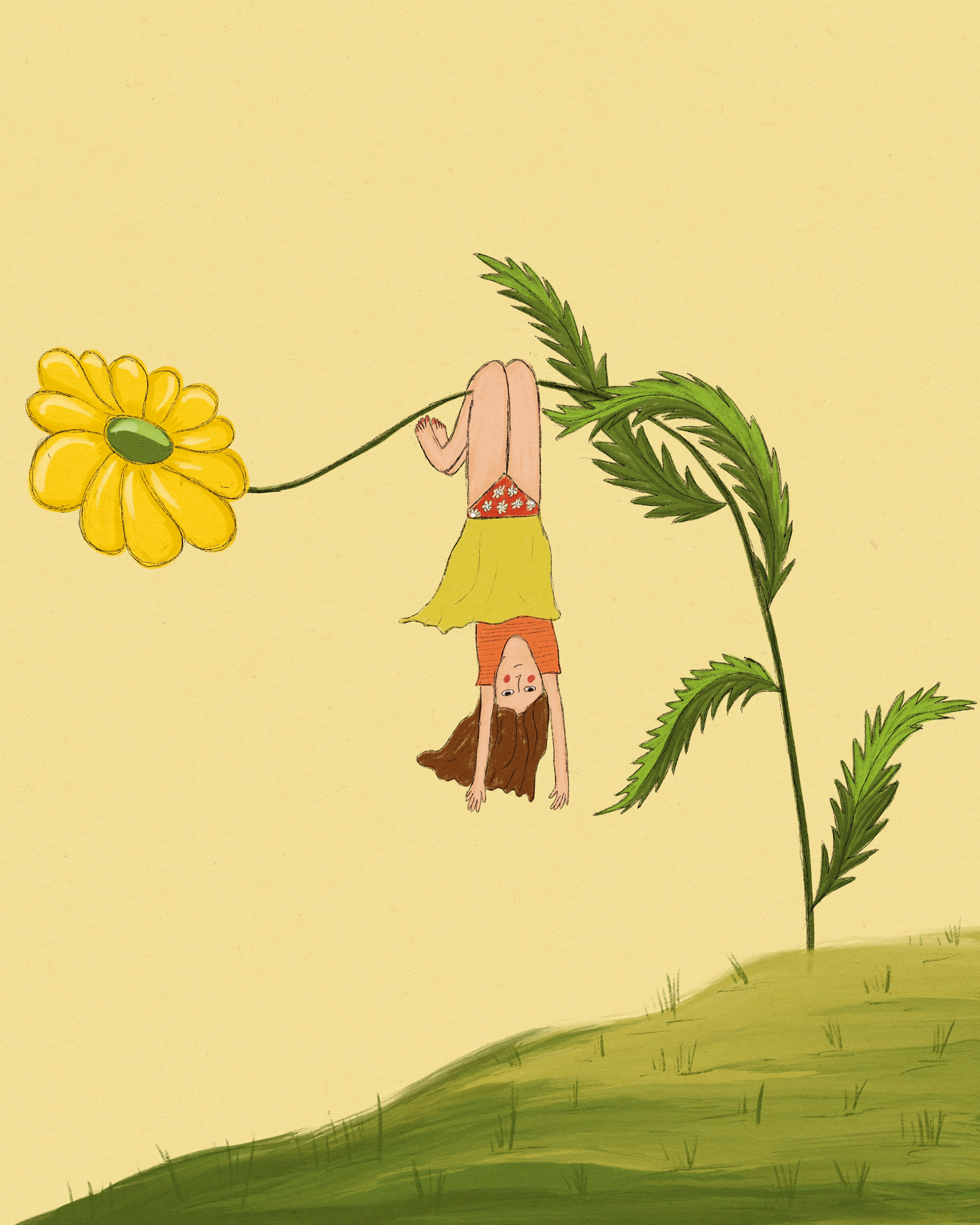 Children, fun, nature illustration, storybook, playing in the garden, book illustration