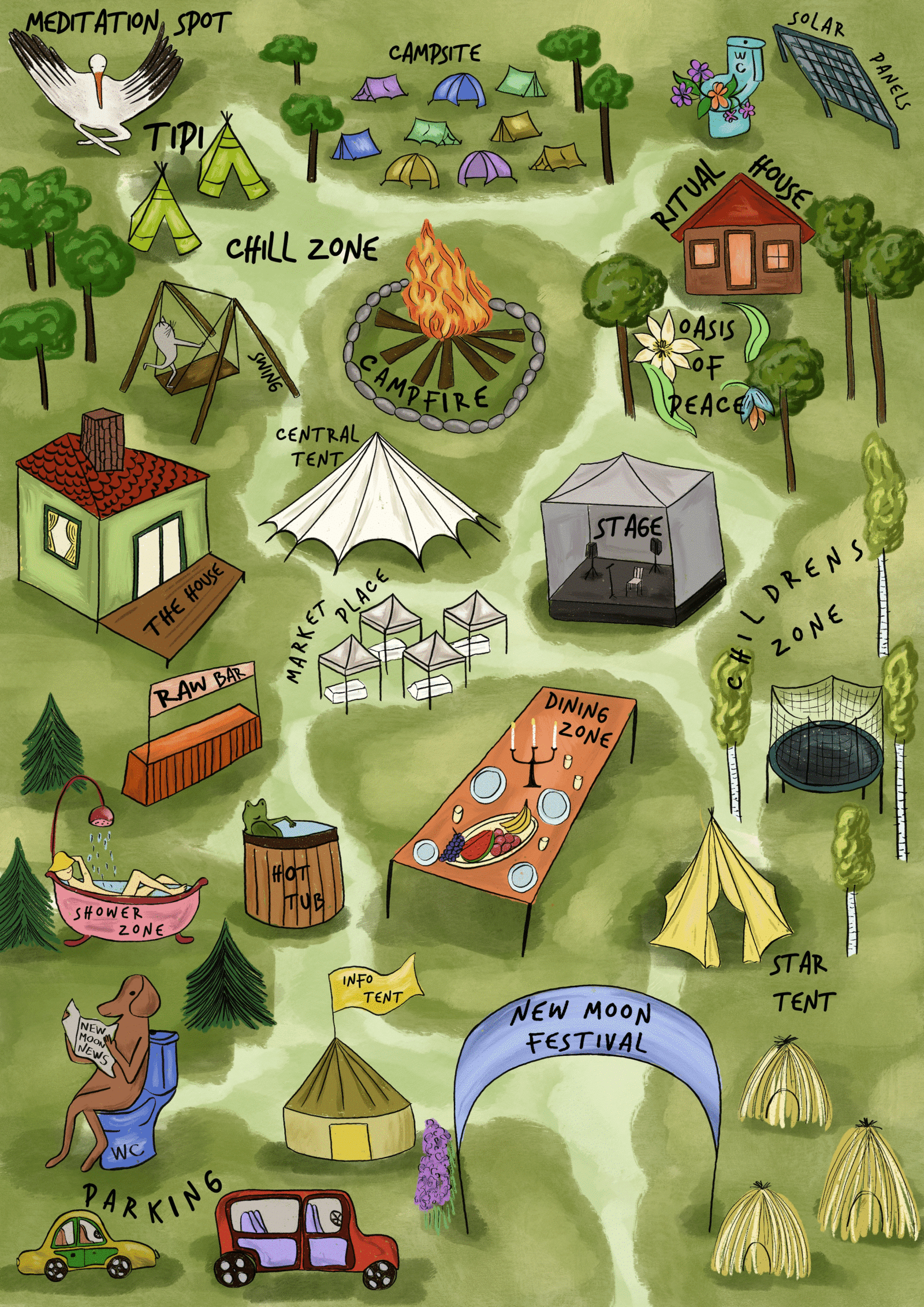 Festival map, place illustration, map illustration