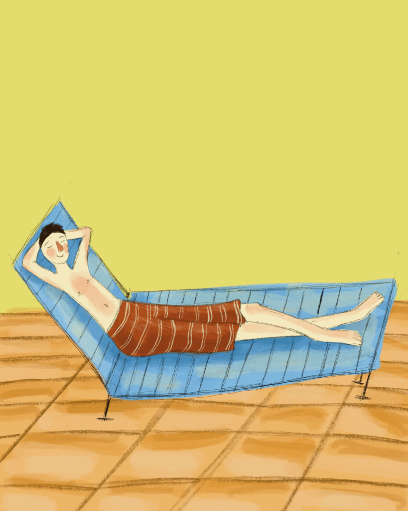 Sunburn illustration, sunbathing in the summer, sunbed